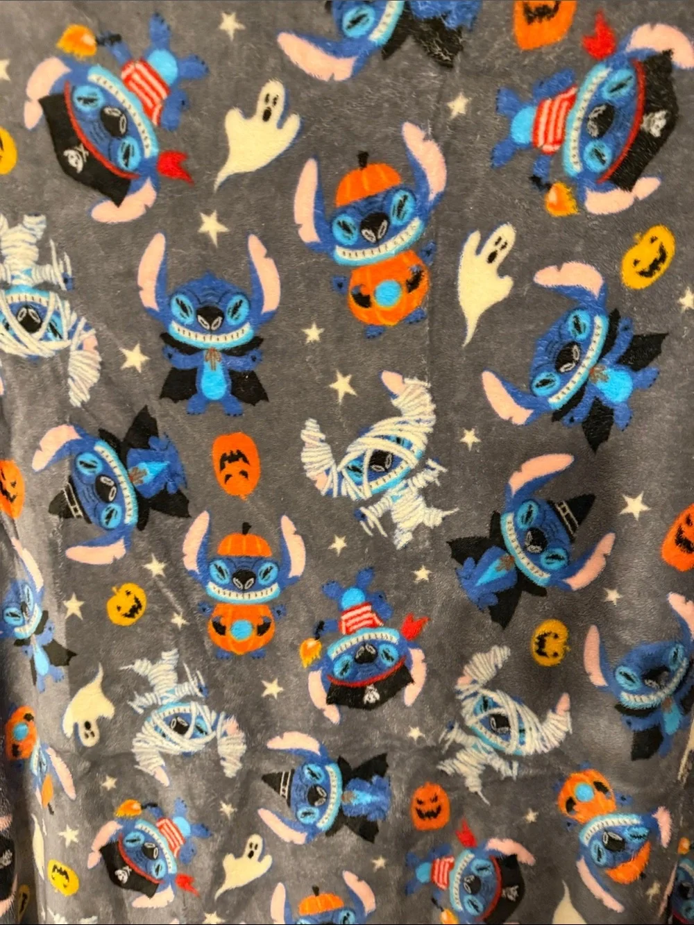 Disney Gray Plush Stitch Halloween Throw Blanket with Blue and Orange Accents